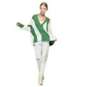 Petal Dew Womens Green White Diagonal Stripe Oversized Chunky Cardigan Sweater S